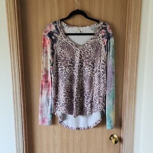 Umgee Tie-Dye and Leopard Long Sleeve Top
